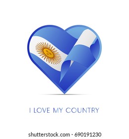 Argentina flag in heart. I love my country. sign. Vector illustration.