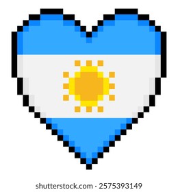 Argentina flag with heart shape in pixel art style