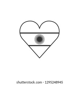 Argentina flag icon in a heart shape in black outline flat design. Independence day or National day holiday concept.