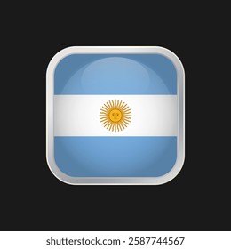 Argentina flag icon isolated on black background. Square vector icon with rounded corners and silver borders