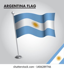 Argentina flag icon. National flag of Argentina on a pole