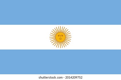 Argentina flag. Icon of national of argentina with sol de may. Argentinian blue white flag with emblem of god sun of inca. Official accurate argentine symbol. Banner of country and nation. Vector.