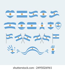 Argentina flag icon set vector isolated on a gray background. Argentina flag graphic design element. Argentinian flag icons in flat style. Argentina symbols collection