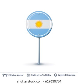Argentina flag isolated on white. Country symbol as road sign. Vector pointer template easy to edit.