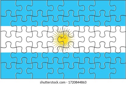 Argentina Flag Jigsaw Puzzle. Vector illustration. 40 pieces of puzzles.