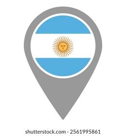 Argentina flag location pin, flag application, Flag on Location Pin, graphic design, map pointer, vector illustration.