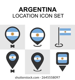 Argentina flag and location pin icons. Perfect for South America maps, travel tools, and infographics.