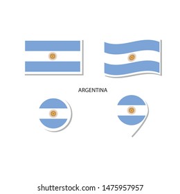 Argentina flag logo icon set, rectangle flat icons, circular shape, marker with flags.