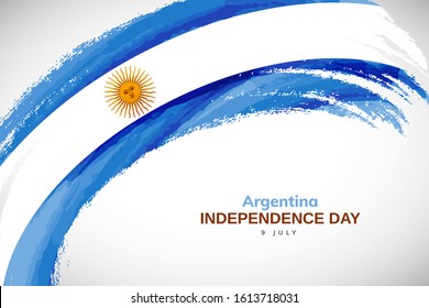 Argentina flag made in watercolor brush stroke background. Independence day of Argentina. Creative Argentina national country flag icon. Abstract watercolor painted grunge brush flag background.