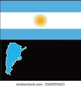 Argentina Flag And Map With Black Background .