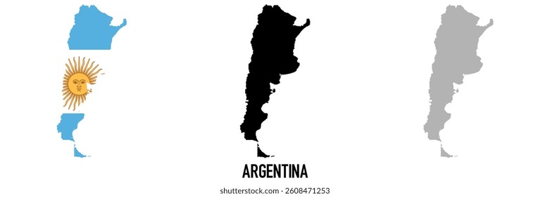 Argentina flag and map shape black and gray color. EPS.file.