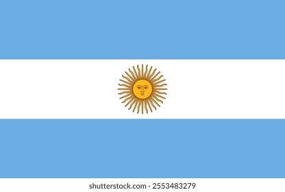 Argentina flag in official colors, dimensions and aspect ratio. Vector flag symbolizing national pride, identity, heritage, patriotism and authority