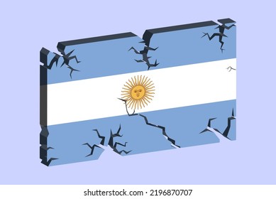 Argentina flag on 3D cracked wall vector, fracture pattern, Argentina earthquake, country flag with cracked texture, Switzerland national issues concept, logo idea