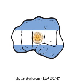 Argentina flag on a clenched fist. Strength, Power, Protest concept