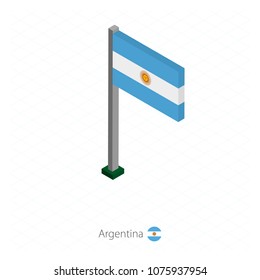 Argentina Flag on Flagpole in Isometric dimension. Isometric blue background. Vector illustration.