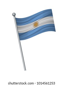 Argentina flag on the flagpole. Official colors and proportion correctly. waving of Argentina flag on flagpole, vector illustration isolate on white background.