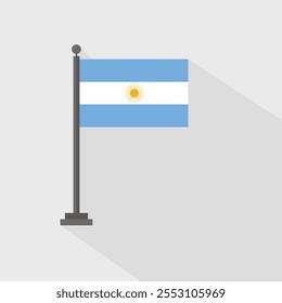 Argentina flag, Argentina flag on flagpole, Vector illustration flat design.