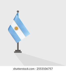 Argentina flag, Argentina flag on flagpole, Vector illustration flat design.