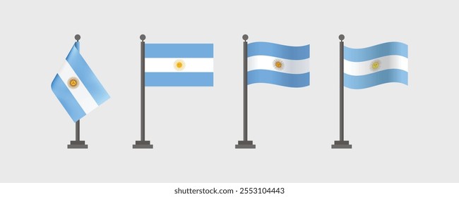 Bandeira da Argentina, bandeira da Argentina no mastro com efeito de onda, design de plano de ilustração Vetor, Vários tipos de designs de bandeira argentina.