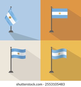 Bandeira da Argentina, bandeira da Argentina no mastro com efeito de onda, design de plano de ilustração Vetor, Vários tipos de designs de bandeira argentina.