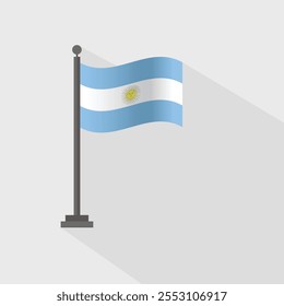 Argentina flag, Argentina flag on flagpole with wave effect, Vector illustration flat design.