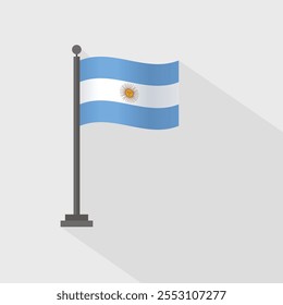 Bandeira da Argentina, bandeira da Argentina no mastro com efeito de onda, ilustração Vetor design plano.