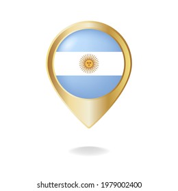 Argentina flag on gold pointer map, vector illustration eps.10