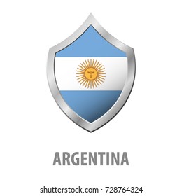Argentina flag on metal shiny shield vector illustration