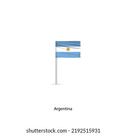 Argentina Flag On Pole With May Sun On Light Background.