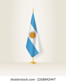 Bandera argentina en un puesto de bandera. Ilustración vectorial.