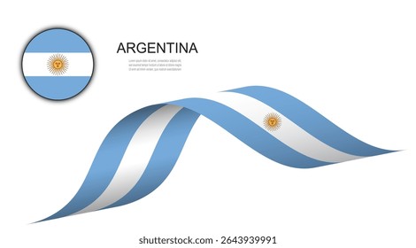 Bandeira da Argentina em fita de ondulação e botão de círculo, bandeira argentina ilustração de design de vetor.