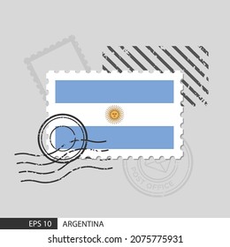 Argentina flag postage stamp. Isolated vector illustration on grey post stamp background and specify is vector eps10.