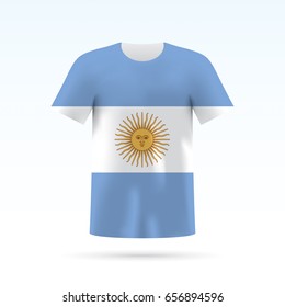 Argentina flag printed on a T-shirt. Vector shirt template, isolated on a white background. 