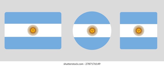 Argentina flag set. Set of flags in different shapes rectangle, circle, square vector