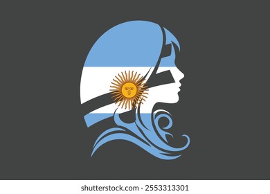 Argentina flag and girl’s shape, Flag of Argentina national country symbol illustration Vector, Rectangle Argentina flag illustration, Flat vector illustration
