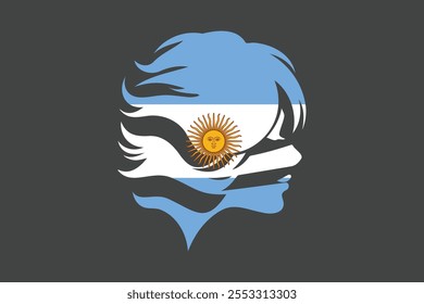 Argentina flag and girl’s shape, Flag of Argentina national country symbol illustration Vector, Rectangle Argentina flag illustration, Flat vector illustration
