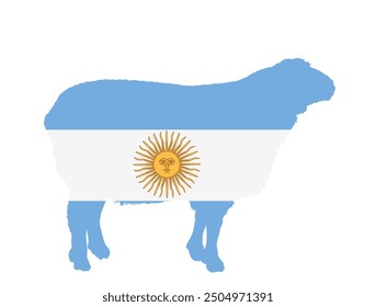 Argentina flag sheep vector silhouette illustration isolated. Lamb meat butcher shop emblem. Craft food restaurant. Domestic farm animal symbol. Organic food  producer national industry export.