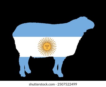 Argentina flag sheep vector silhouette illustration isolated. Lamb meat butcher shop emblem. Craft food restaurant. Domestic farm animal symbol. Organic food  producer national industry export.