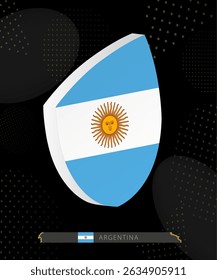 Argentina Flag Shield icon in 3D on Dark Modern Abstract Rugby Background. Perfect for sports events, heritage themes, national celebrations, and patriotic designs.