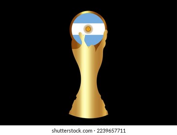 Argentina flag sign, Gold Cup, Football world champions 2022 vector isolated on black background