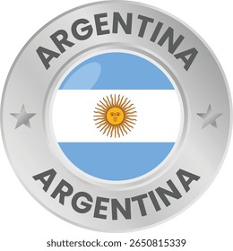 Bandeira da Argentina em medalha de prata. Bandeira nacional no emblema do círculo de metal.