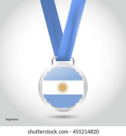 Argentina Flag in Silver Medal. Vector Illustration. RIO Olympic Game silver Medal. Vector Illustration