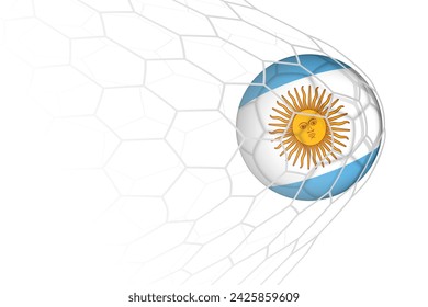 Argentina flag soccer ball in net. Vector sport illustration.