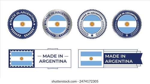 Estampilla de la Bandera Argentina. Hecho en sello aislado en fondo blanco. Símbolo, Vector, ícono, ilustración.