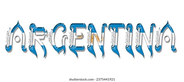 ARGENTINA-Fahnentext-Schriftart, 3D-ARGENTINA-Schriftart mit Flagge, 3D-ARGENTINININA-Vektorgrafik