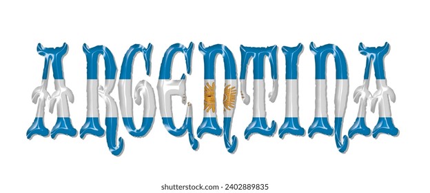 ARGENTINA flag text font, 3D ARGENTINA flag colorful background, ARGENTINA flag vector illustration