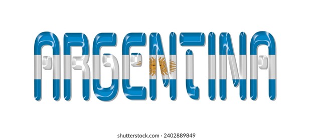 ARGENTINA flag text font, 3D ARGENTINA flag colorful background, ARGENTINA flag vector illustration