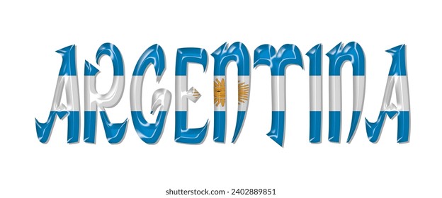 ARGENTINA flag text font, 3D ARGENTINA flag colorful background, ARGENTINA flag vector illustration