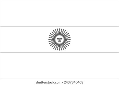 Argentina flag - thin black vector outline wireframe isolated on white background. Ready for colouring.