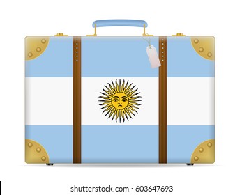 Argentina flag travel suitcase on a white background.